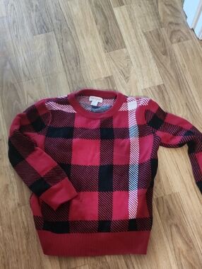 Boys Cat & Jack Red, Black & White Buffalo Plaid Crewneck Sweater